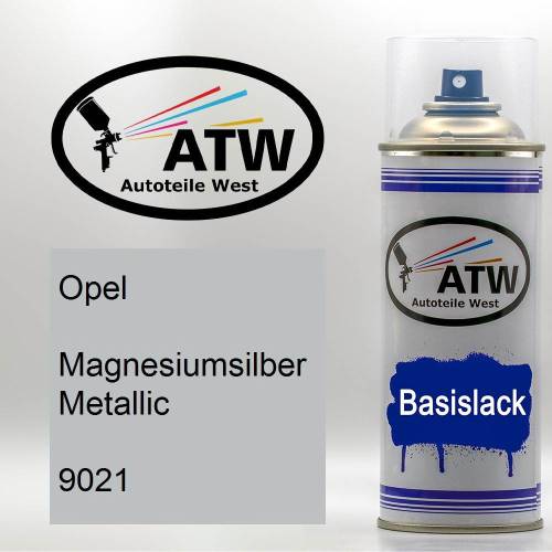 Opel, Magnesiumsilber Metallic, 9021: 400ml Sprühdose, von ATW Autoteile West.